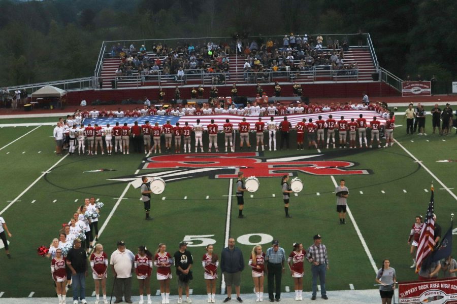 Rivals Slippery Rock and Grove City stand side by side to honor local Veterans. This is the second time the school have done this. Quote