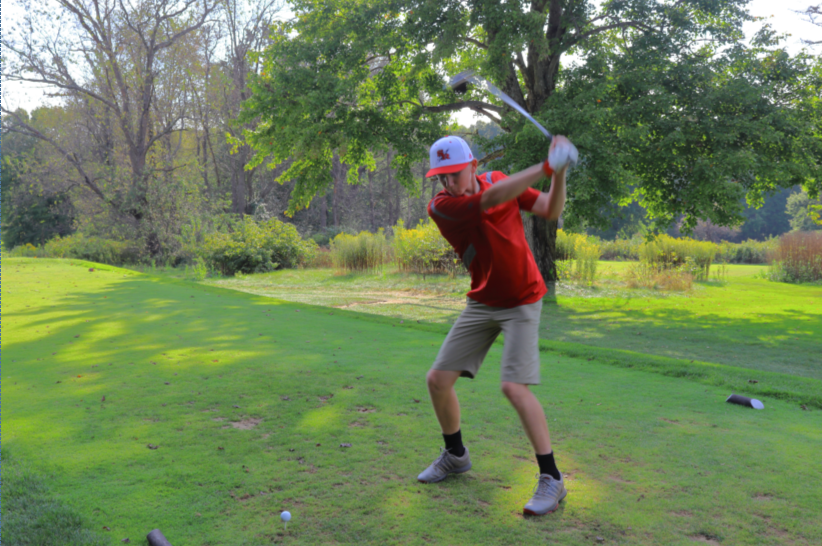 Freshman Jacob Wolak hits  the ball on the home golf course. Jacob is the second freshman out of three boys in total to advance to the PIAA golf championship.
